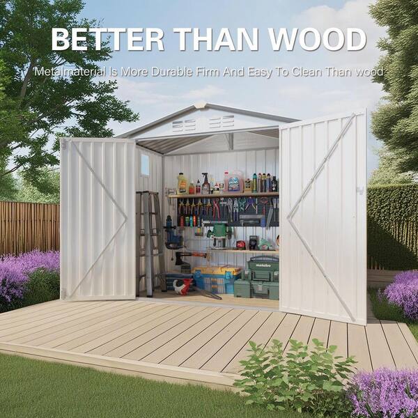 Huluwat White 6 ft. W x 4 ft. D Metal Outdoor Storage Shed with