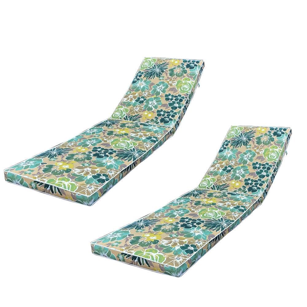 22.05 in. x 74.4 in. 2-Piece Outdoor Lounge Chair Replacement Cushion Blue 