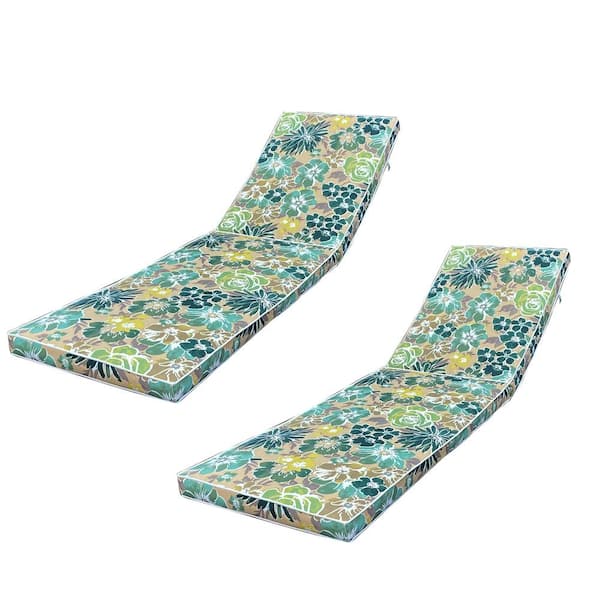 Unbranded 22.05 in. x 74.4 in. 2-Piece Outdoor Lounge Chair Replacement Cushion Blue Flower