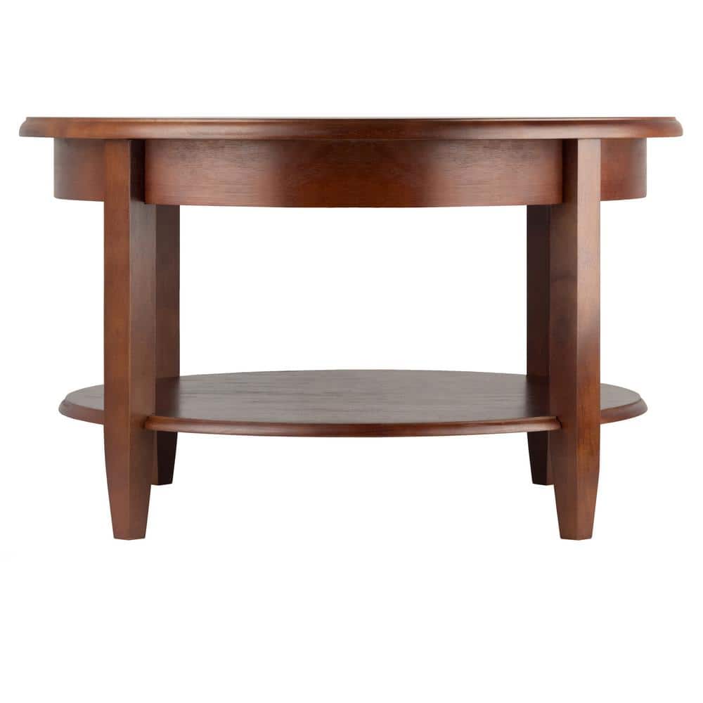 Transitional Antique Walnut Round Outdoor Coffee Table with Storage
