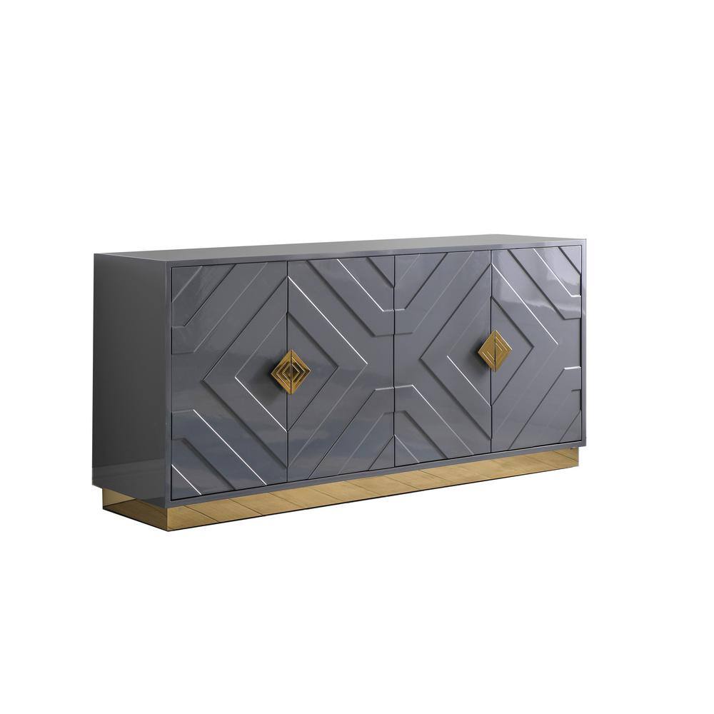 Babatunde 65" Gray Wood Sideboard with Gold Accents