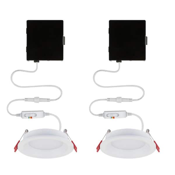 Commercial Electric Slim Baffle Integrated LED 4 in Round Adj Color Temp Canless Recessed Light for Kitchen Bath Living rooms, White  2-Pack