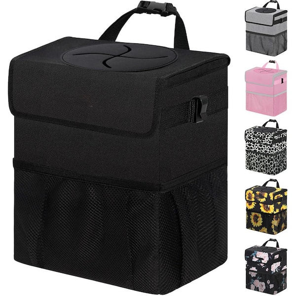 2.2/3.0 Gal. Black Car Trash Can with Lid, Leak Proof, Waterproof