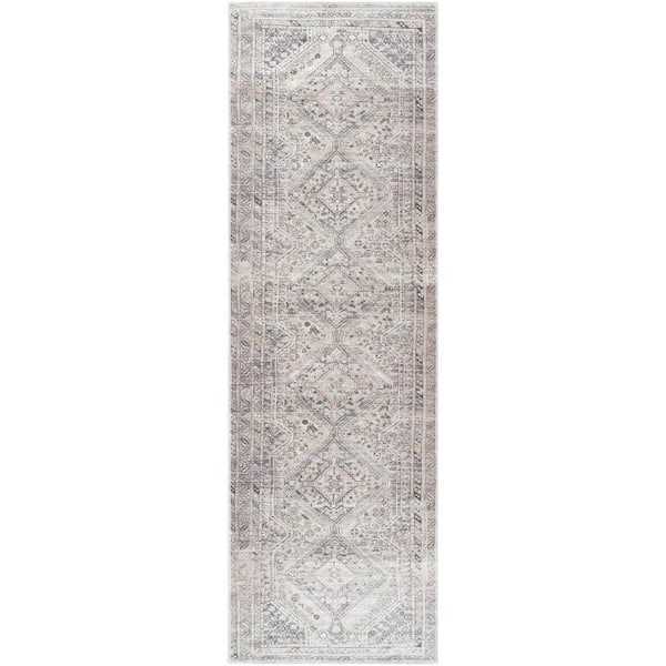 Livabliss Eleni Gray Traditional 3 ft. x 8 ft. Indoor Machine-Washable Area Rug