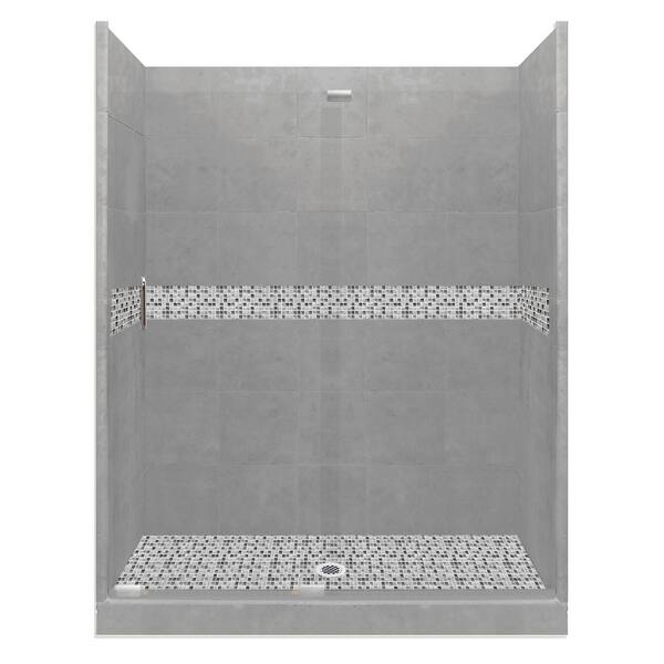 American Bath Factory Del Mar Grand Slider 32 in. x 60 in. x 80 in. Left Drain Alcove Shower Kit in Wet Cement and Chrome Hardware