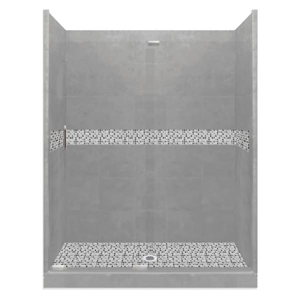 American Bath Factory Del Mar Grand Slider 36 in. x 60 in. x 80 in. Left Drain Alcove Shower Kit in Wet Cement and Chrome Hardware