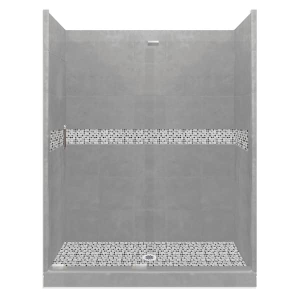 American Bath Factory Del Mar Grand Slider 42 in. x 60 in. x 80 in. Left-Drain Alcove Shower Kit in Wet Cement and Chrome Hardware