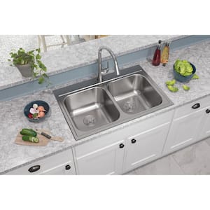 Parkway 20-Gauge Stainless Steel 33 in. Double Bowl Drop-In Kitchen Sink