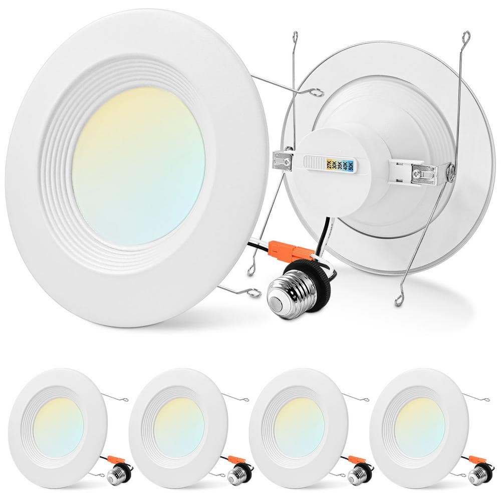 5 in./6 in. LED Can Light Adjustable CCT 2700K-5000K 17W=90W 1500LM Integrated LED Recessed Baffle Trim (4-Pack) price history on PriceWatchPro