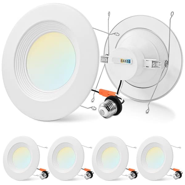 LUXRITE 5 in./6 in. LED Can Light Adjustable CCT 2700K-5000K 17W=90W 1500LM Integrated LED Recessed Baffle Trim (4-Pack)