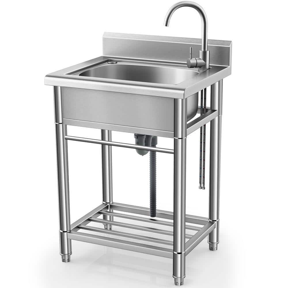 UKISHIRO 21.6 in. Freestanding Stainless Steel 1-Compartment