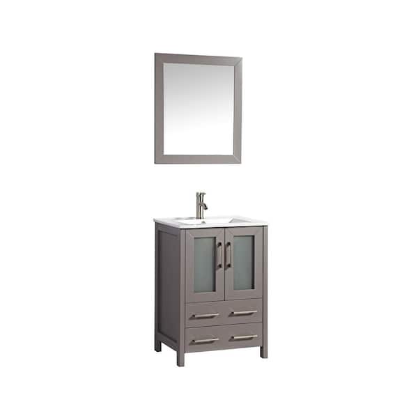 Vanity Art Brescia 24 In W X 18 1 D 35 8 H Single Basin Bathroom Grey With Top White Ceramic And Mirror Va3024 G - Home Depot 24 Bathroom Vanity With Sink