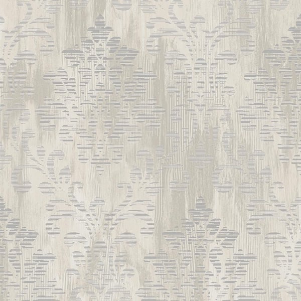 Unbranded Metallic FX Silver Large Damask on Non-Woven Paper Wallpaper Sample