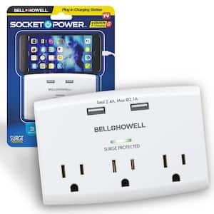 Socket Power 3 Power-Outlets/2 USB Ports Surge Protection Wall Adapter Tap with Docking Shelf