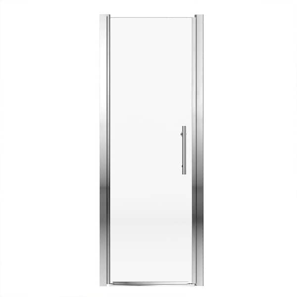 WYonder 26 in. W x 68 in. H Pivot Semi Frameless Shower Door in Chrome with Clear Glass