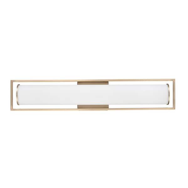 Teylor 24 in. 1 LED-Light Modern Gold Vanity-Light with White Shade