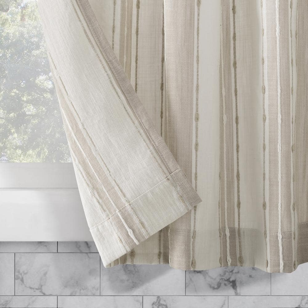 Linen and White Cotton Sheer Kitchen Curtain Tier Pair