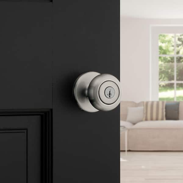 Cove Satin Nickel Keyed Entry Door Knob featuring SmartKey Security and Microban Technology