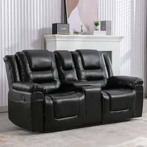 73.2 in. W Black PU Leather 2-Seat Straight Loveseat, Home Theater Seating Manual Recliner