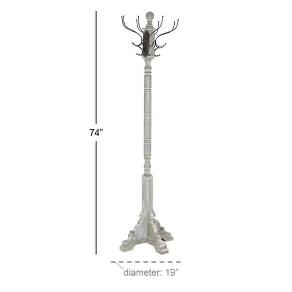 74 in. Gray Wood Vintage Style 12 Hook Coat Rack with Black Metal Hooks