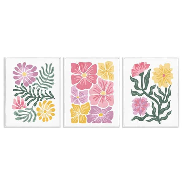 Minimal Spring Hue Flowers by Kim Allen 3 Piece White Framed Nature Giclee Art Print 30 in. x 24 in.