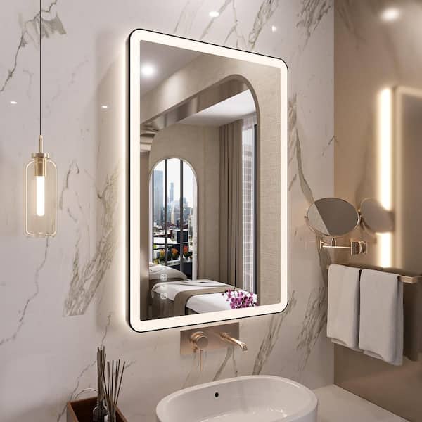 16 in. W x 24 in. H Rectangular Framed Anti-Fog Wall Bathroom Vanity LED Mirror with Backlit and Front Light