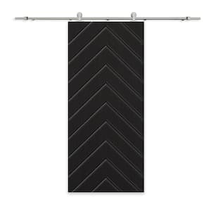 Herringbone 24 in. x 84 in. Fully Assembled Black Stained MDF Modern Sliding Barn Door with Hardware Kit