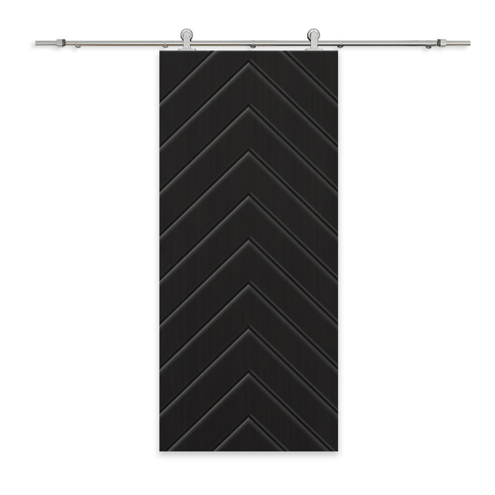 Herringbone 36 in. x 84 in. Fully Assembled Black Painted MDF Modern Sliding Barn Door with Hardware Kit price history on PriceWatchPro