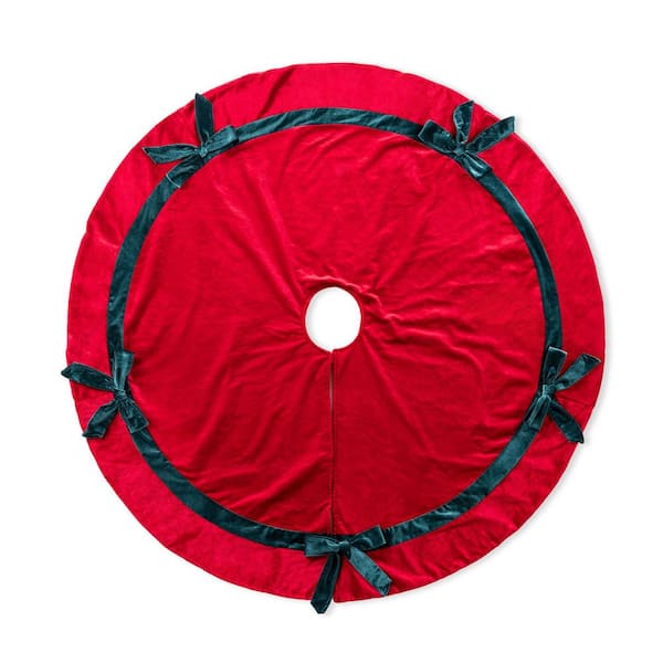 48 in. D Red Velvet Christmas Tree Skirt with Bows