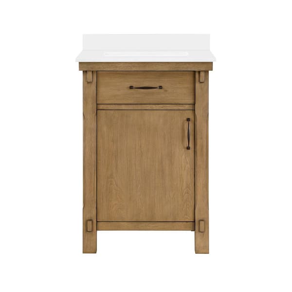 Bellington 24 in. Single Sink Almond Toffee Bath Vanity with White Engineered Stone Top (Assembled)