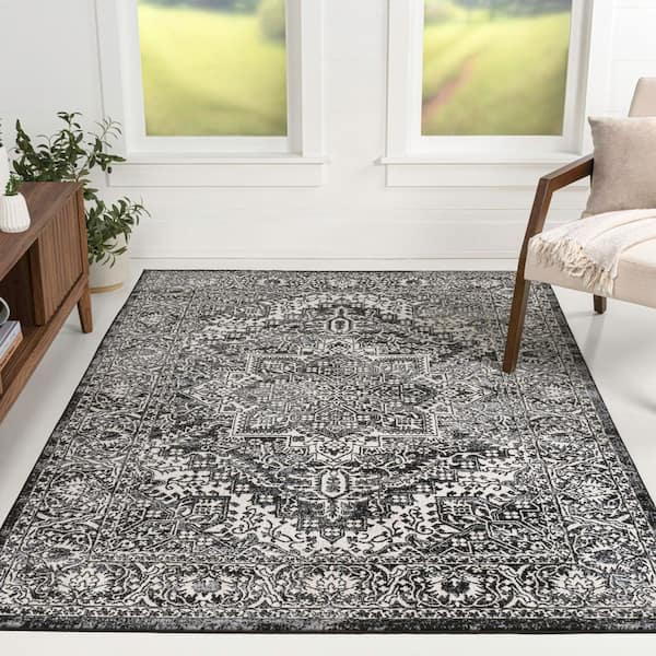 Modern 8 ft. x 10 ft. Persian Vintage Medallion BlackArea Rug