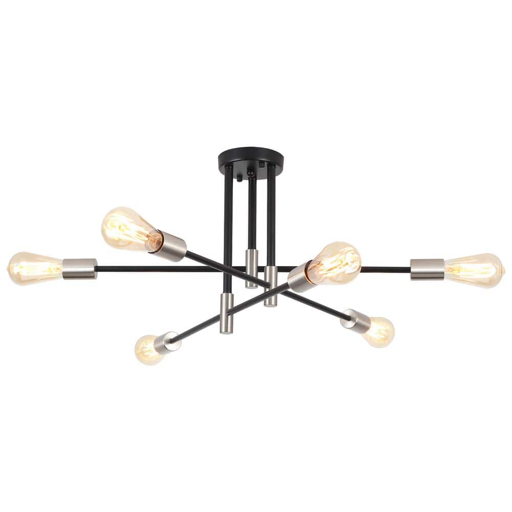 27.56 in. 6-Light Black and Nickel Sputnik Semi- Flush Mount Ceiling Lights