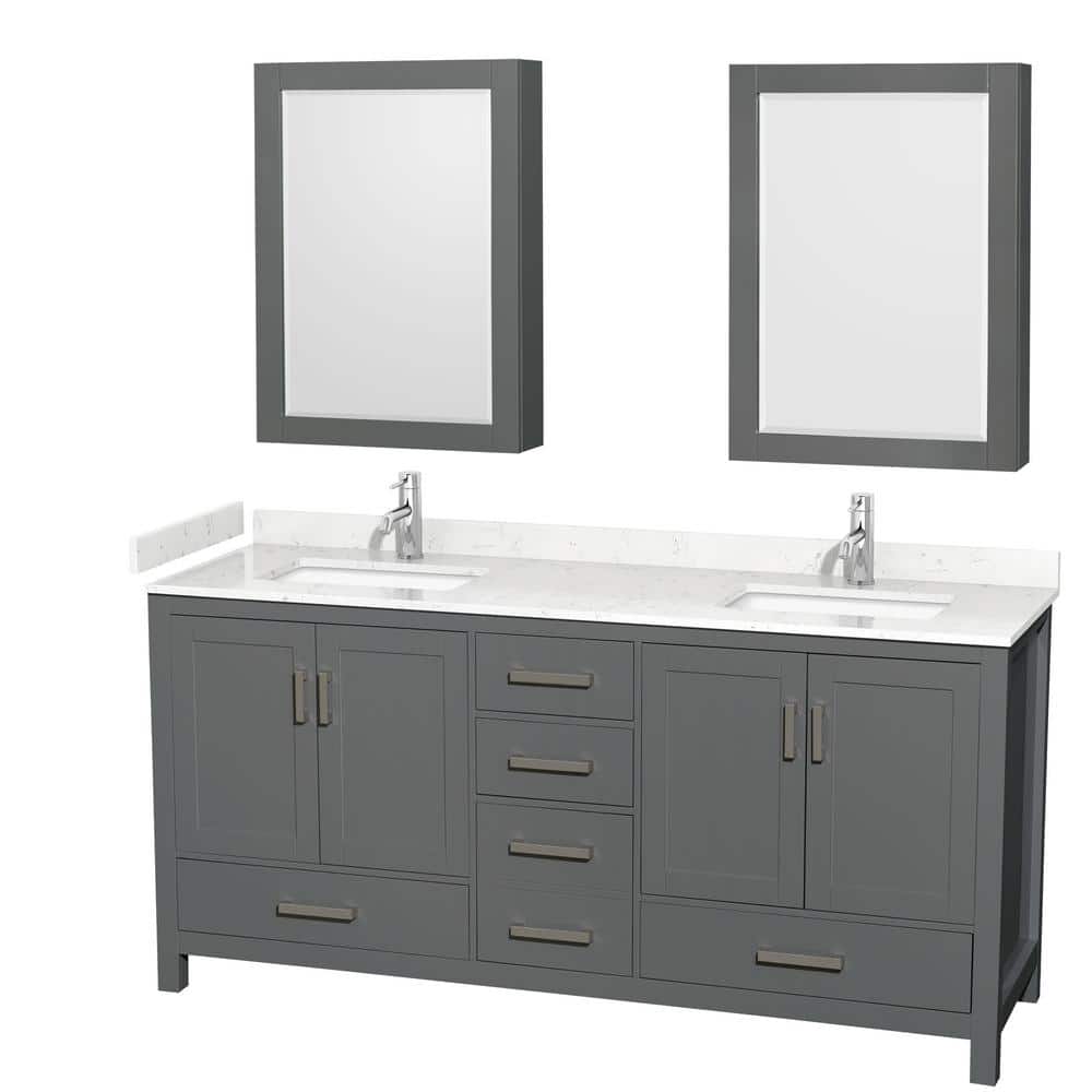 Sheffield 72 in. W x 22 in. D x 35 in. H Double Bath Vanity in Dark Gray with Carrara Cultured Marble Top and MC Mirrors price history on PriceWatchPro