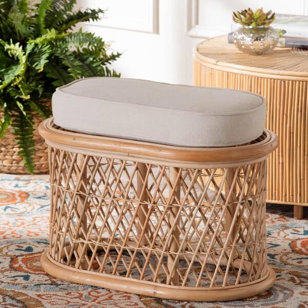 bali & pari Ladonna Natural Rattan Ottoman Footstool with Cushion
