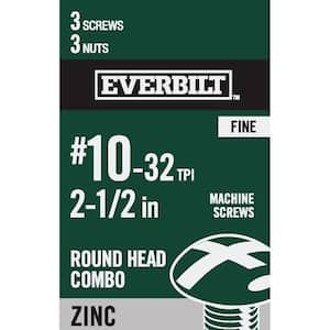 #10-32 x 2-1/2 in. Combo Round Head Zinc Plated Machine Screw (3-Pack)