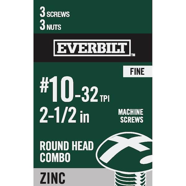 Everbilt #10-32 x 2-1/2 in. Combo Round Head Zinc Plated Machine Screw (3-Pack)