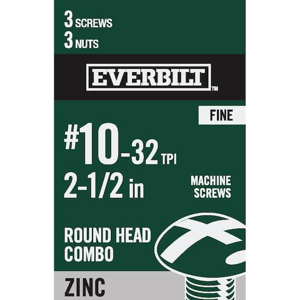 #10-32 x 2-1/2 in. Zinc Plated Combo Round Head Machine Screw (3-Pack)