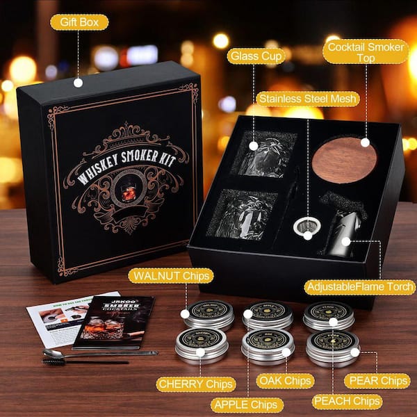 Lynzavix Whiskey Smoker Kit Barware Infuser Set with Torch 6 Wood