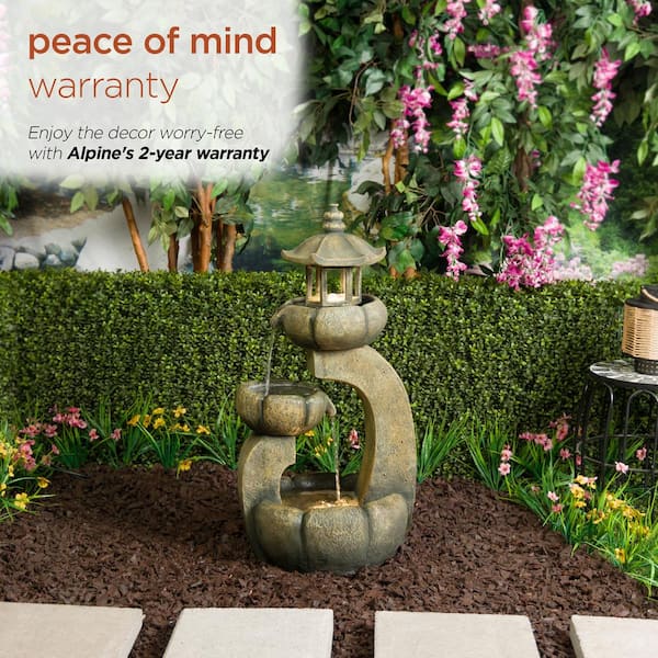 Alpine Corporation 32 in. Tall 2-Layered Pagoda Polystone Tiered
