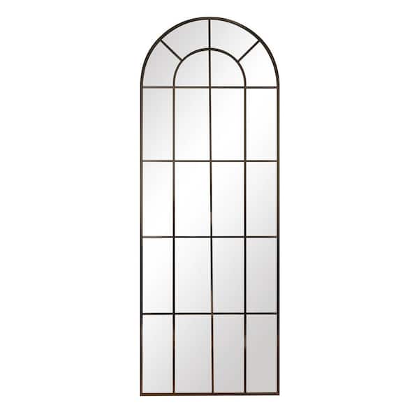 24 in. W x 65 in. H Modern Arched Metal Framed with Grids Black Full Length Wall Mirror