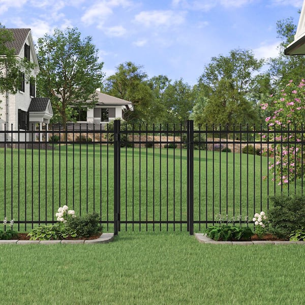 Cascade 6 ft. x 8 ft. Black Aluminum Heavy-Duty Fence Panel