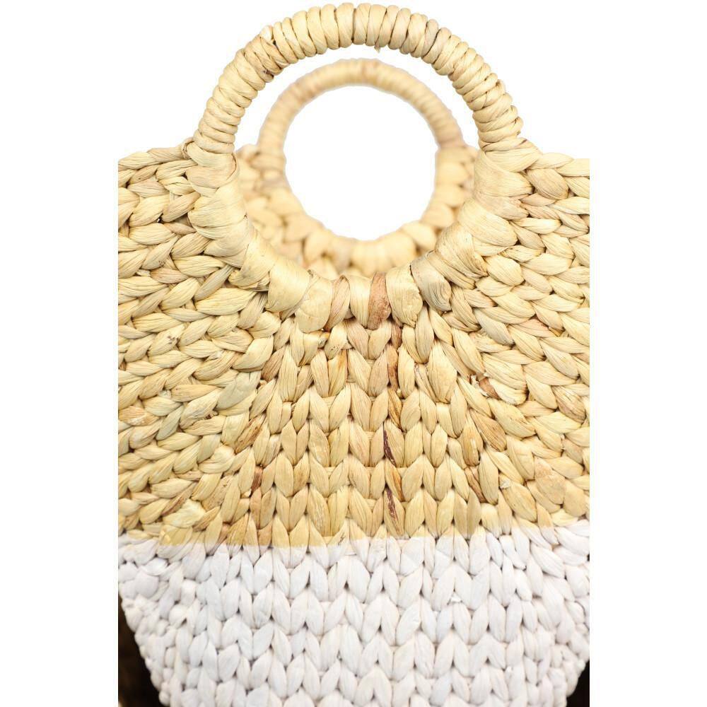 Brown and White Seagrass Oval Storage Basket Set