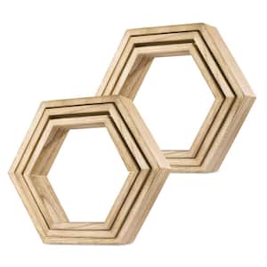 Hexagon Floating Shelves Honeycomb Shelves for Wall, Light Brown Set of 6