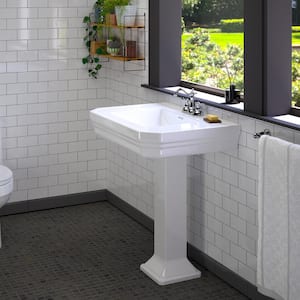 Corbin Pedestal Sink Combo in White with 4 in. Centerset Faucet Holes