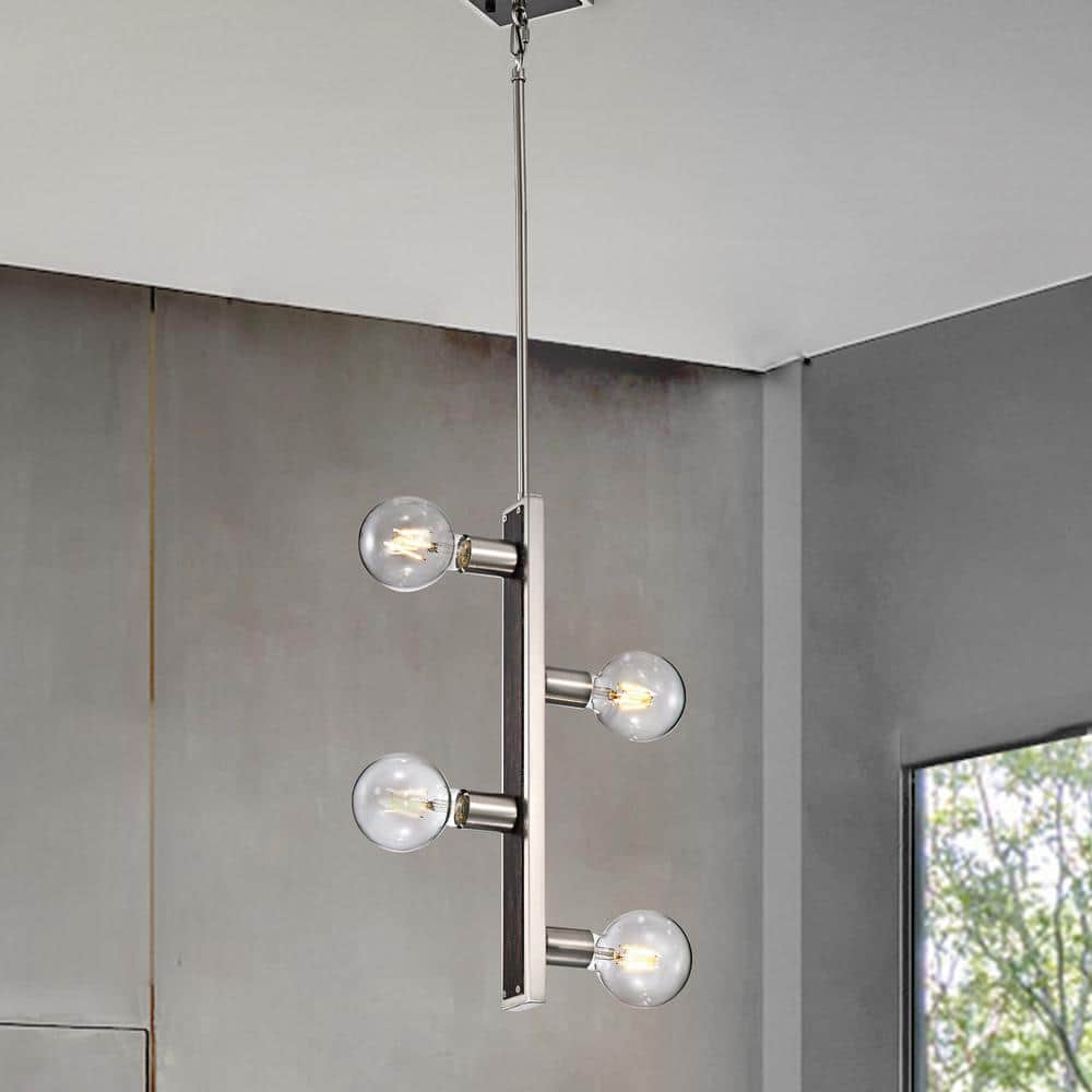 4-Light Brushed Nickel and Wood Finish Vertical Linear Pendant Light Chandelier for Kitchen Island (LED Bulb Included) price history on PriceWatchPro