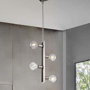 4-Light Brushed Nickel and Wood Finish Vertical Linear Pendant Light Chandelier for Kitchen Island (LED Bulb Included)