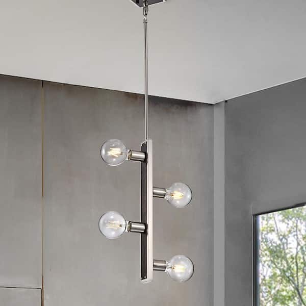 Edvivi 4-Light Brushed Nickel and Wood Finish Vertical Linear Pendant Light Chandelier for Kitchen Island (LED Bulb Included)