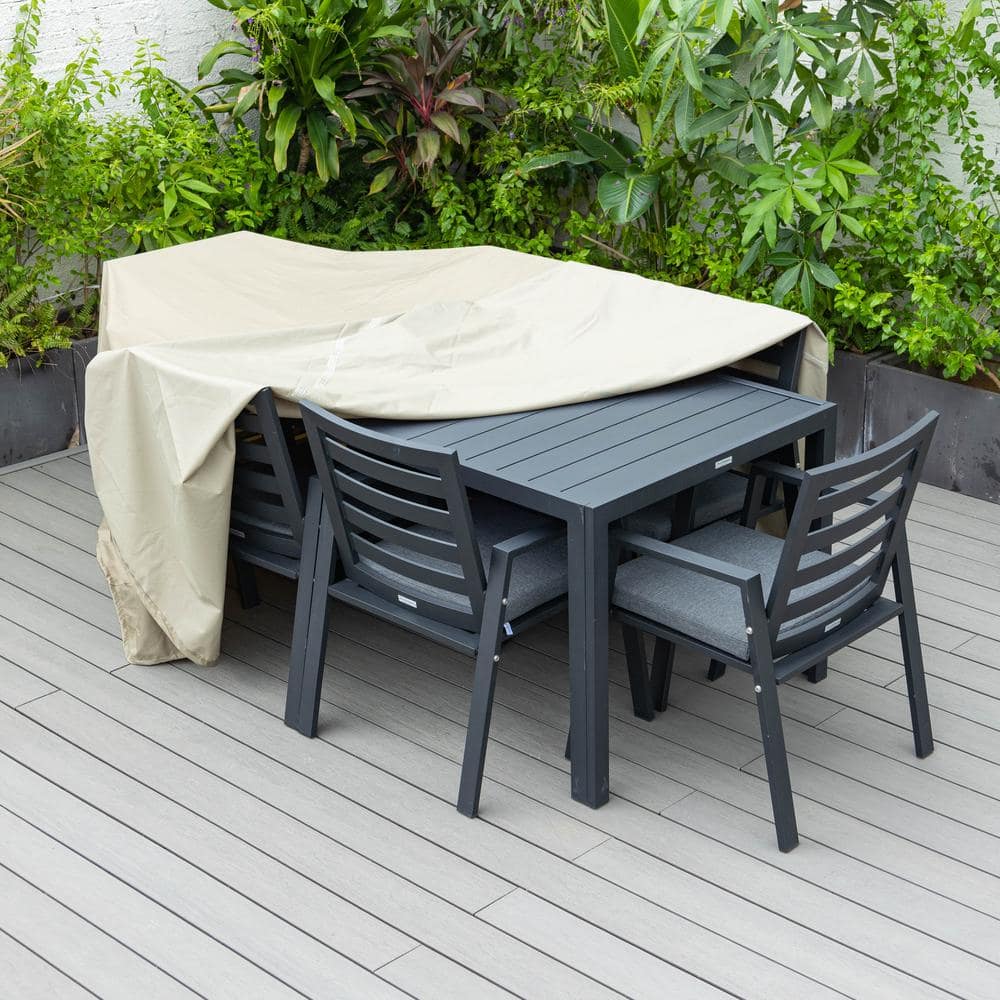 LeisureMod 63" Beige Vinyl Outdoor Patio Dining Set Rain Cover