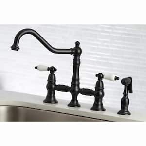 Restoration 2-Handle Bridge Kitchen Faucet with Side Sprayer in Matte Black