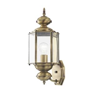 Bannington 17.5 in. 1-Light Antique Brass Outdoor Hardwired Wall Lantern Sconce with No Bulbs Included